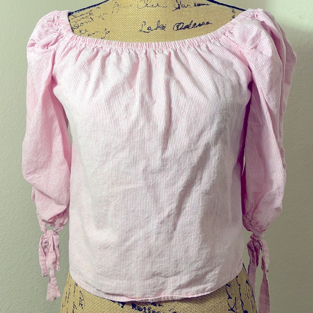 The Vanity Room Candy Striped Bow Tied Blouse